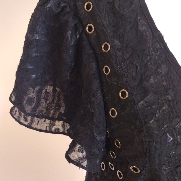 Closet Romantic Woman Medium‎ Lace Flare Black Dress Knee Length Ruffle Sleeve - Picture 2 of 8